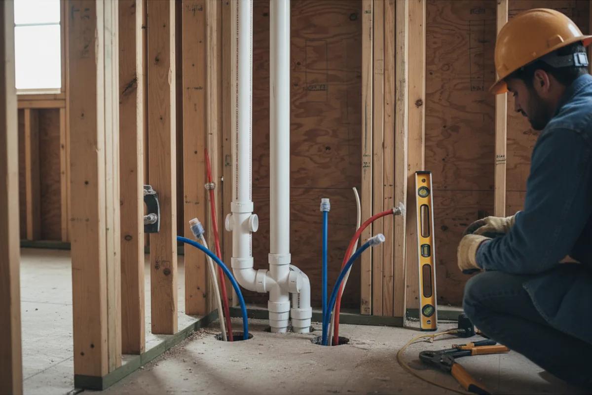 Drain and supply rough-in during Leak Detection in Oakboro